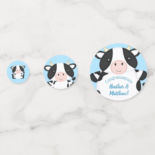 Koe Baby shower blauw Confetti (Achterkanten)