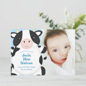 Koe Baby shower blauw Kaart (Staand voorkant)