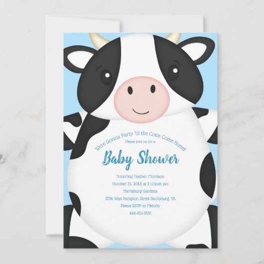 Koe Baby shower blauw Kaart (Voorkant)