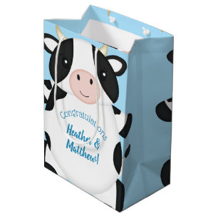 Koe Baby shower blauw Medium Cadeauzakje