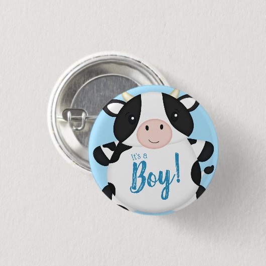 Koe Baby shower blauw Ronde Button 3,2 Cm (Voorkant /achterkant)