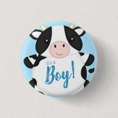 Koe Baby shower blauw Ronde Button 3,2 Cm (Voorkant)
