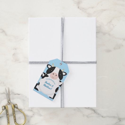Koe Baby shower Boerderij Cadeaulabel (Met Touw)