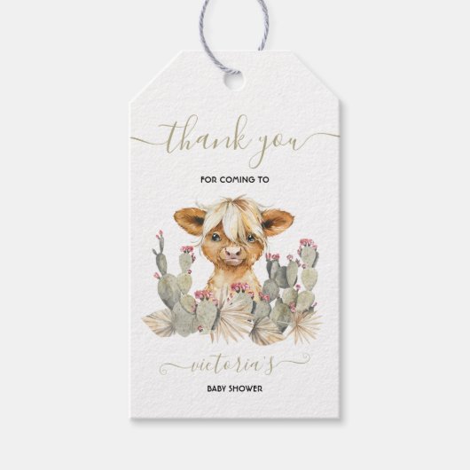 Koe Baby shower Cactus Cadeaulabel (Voorkant)