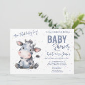 Koe Baby shower Dusty Blue Boy Boerderij Kaart (Staand voorkant)