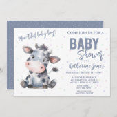 Koe Baby shower Dusty Blue Boy Boerderij Kaart (Voorkant / Achterkant)