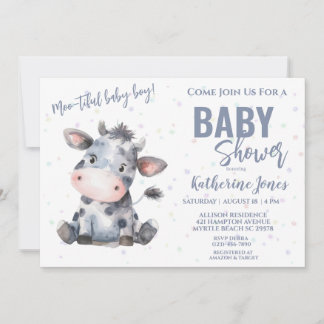 Koe Baby shower Dusty Blue Boy Boerderij Kaart