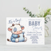 Koe Baby shower Dusty Blue Boy Boerderij Kaart (Staand voorkant)