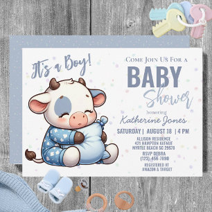 Koe Baby shower Dusty Blue Boy Boerderij Kaart
