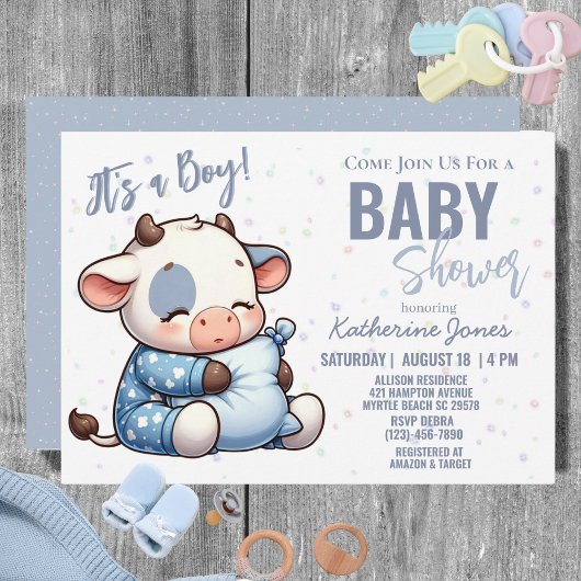 Koe Baby shower Dusty Blue Boy Boerderij Kaart