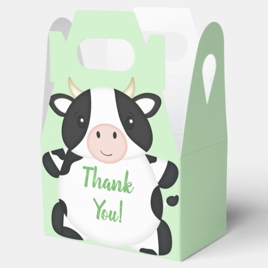 Koe Baby shower Groen Bedankdoosjes (Geopend)