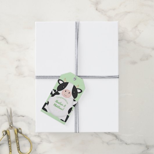 Koe Baby shower Groen Cadeaulabel (Met Touw)