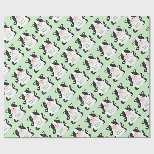 Koe Baby shower Groen Cadeaupapier (Vlak)