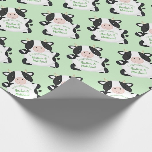 Koe Baby shower Groen Cadeaupapier (Hoek)