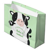 Koe Baby shower Groen Groot Cadeauzakje (Voorkant Gekanteld)