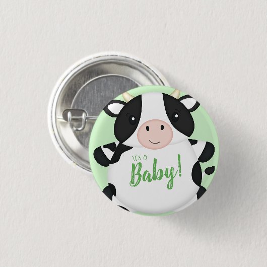 Koe Baby shower Groen Ronde Button 3,2 Cm (Voorkant /achterkant)