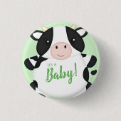 Koe Baby shower Groen Ronde Button 3,2 Cm (Voorkant)
