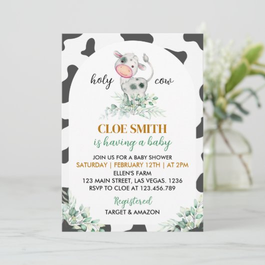 Koe Baby shower Kaart (Staand voorkant)