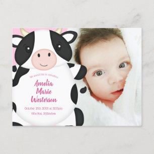 Koe Baby shower Roze Briefkaart