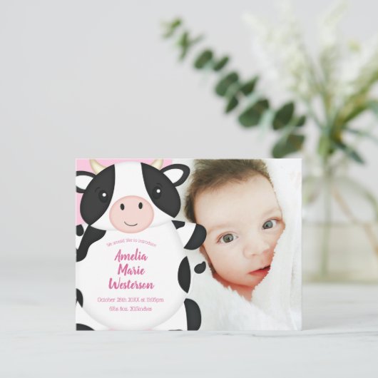 Koe Baby shower Roze Briefkaart (Staand voorkant)