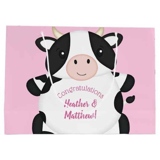 Koe Baby shower Roze Groot Cadeauzakje (Achterkant)