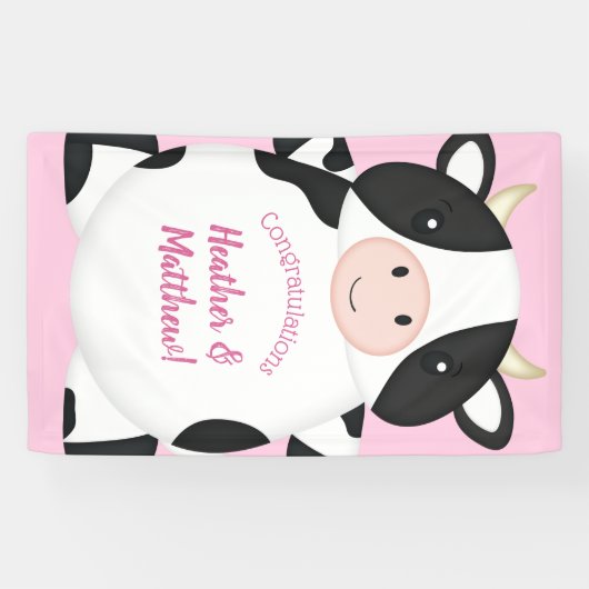 Koe Baby shower Roze Spandoek (Horizontaal)