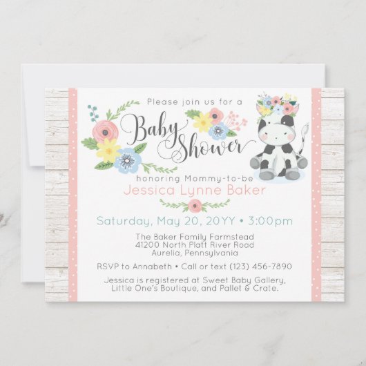 Koe Baby shower | Schattige Bloemenkalf op Rustiek Kaart (Voorkant)