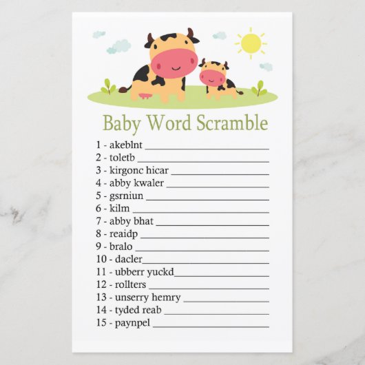 Koe Baby word scramble game (Voorkant)