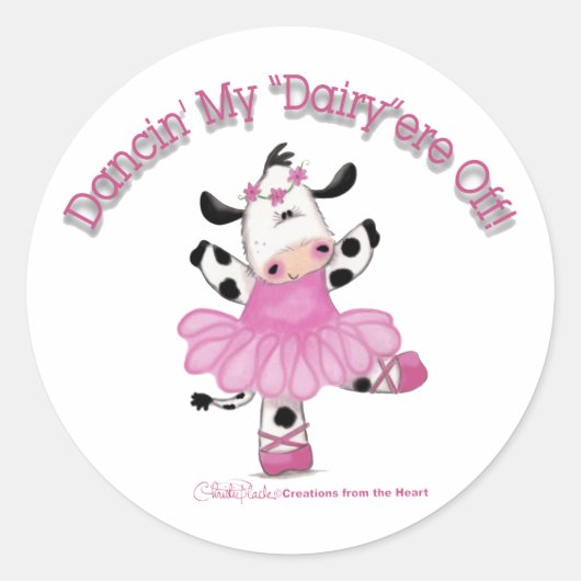 Koe Ballerina Ronde Sticker (Voorkant)