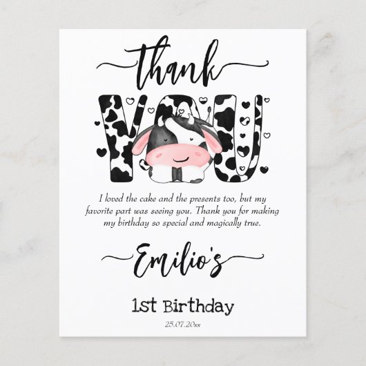 Koe Barnyard verjaardagsfeestje dank u kaart (Voorkant)