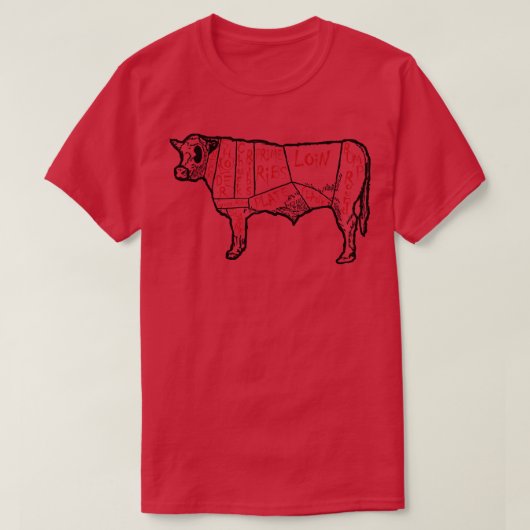 Koe Beef Cut Butcher Chart T-shirt (Design voorkant)
