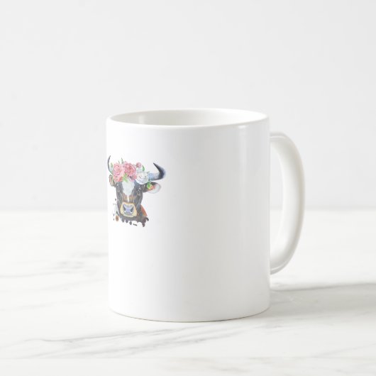 Koe bekroond met bloemen Classic T-Shirt Koffiemok (Voorkant rechts)