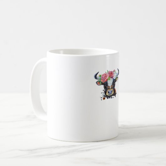 Koe bekroond met bloemen Classic T-Shirt Koffiemok (Voorkant links)