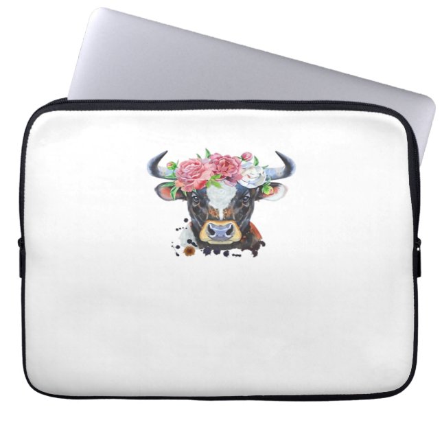 Koe bekroond met bloemen Classic T-Shirt Laptop Sleeve (Voorkant)