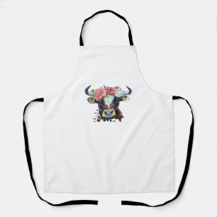 Koe bekroond met bloemen Classic T-Shirt Schort