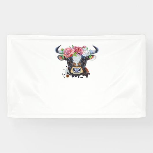 Koe bekroond met bloemen Classic T-Shirt Spandoek (Horizontaal)