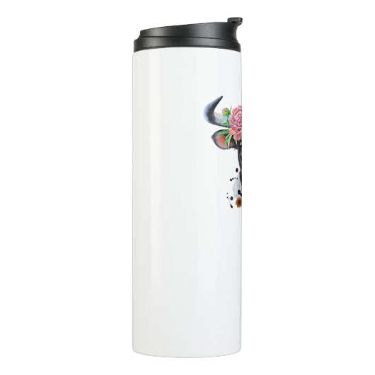 Koe bekroond met bloemen Classic T-Shirt Thermosbeker (Gedraaid links)