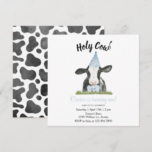 Koe bevestigen met uitnodiging voor pet en Stropda (Voorkant / Achterkant)