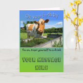 Koe bij de Kaart van de trogVerjaardag (Gele Bloem)