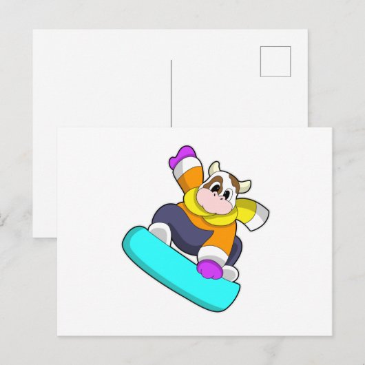 Koe bij het snowboarden met snowboard briefkaart (Voorkant / Achterkant)