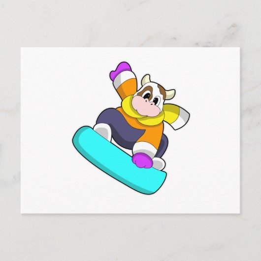 Koe bij snowboarden met snowboard briefkaart (Voorkant)