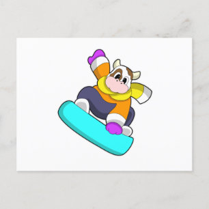 Koe bij Snowboarding met Snowboard Briefkaart