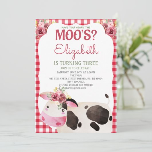 Koe Birthday Farm Animals Bartuin Kaart (Staand voorkant)