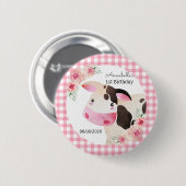 Koe Birthday Favor Pink Gingham Ronde Button 5,7 Cm (Voorkant /achterkant)