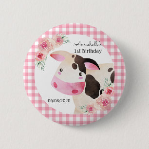 Koe Birthday Favor Pink Gingham Ronde Button 5,7 Cm