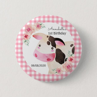 Koe Birthday Favor Pink Gingham Ronde Button 5,7 Cm
