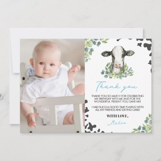 Koe Birthday Foto Dank je wel Bedankkaart (Voorkant)