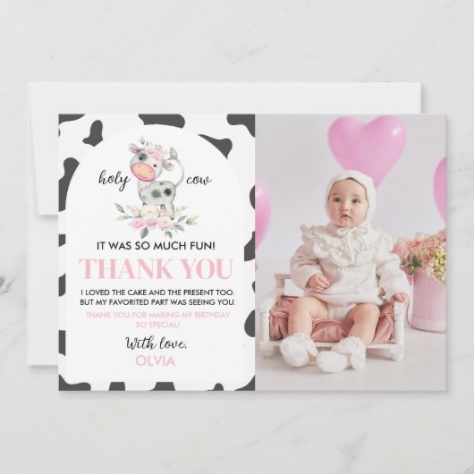 Koe Birthday Foto Dank je wel Bedankkaart (Voorkant)