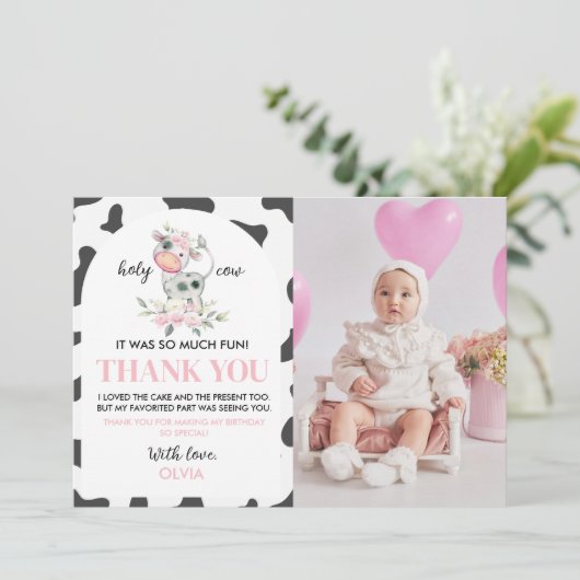 Koe Birthday Foto Dank je wel Bedankkaart (Staand voorkant)