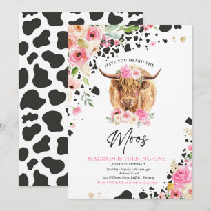 Koe Birthday Party Pink Floral Boerderij Ranch Bir Kaart